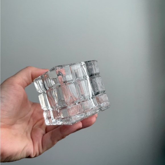 2 Vintage Glass Brutalist Ice Cube Tealight Candle Holders Made in Taiwan MCM - Picture 5 of 16